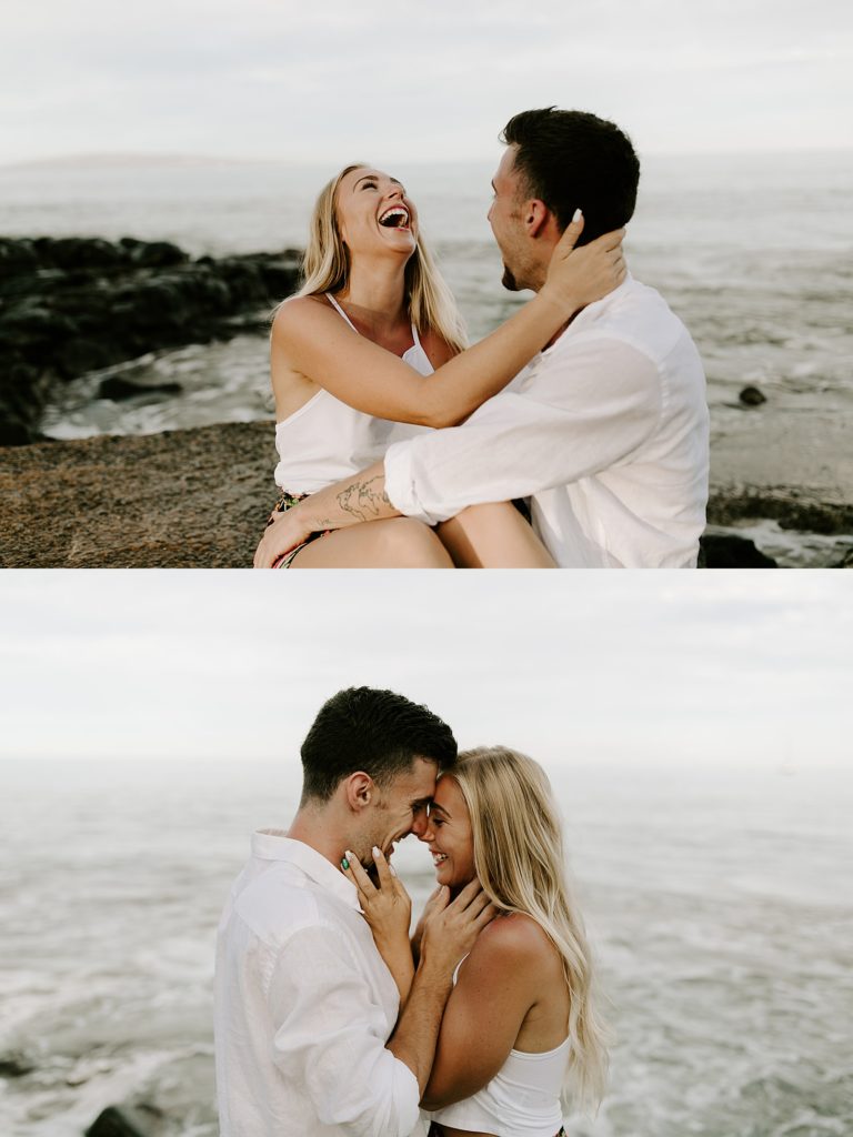 couple on a rugged beach in Maui