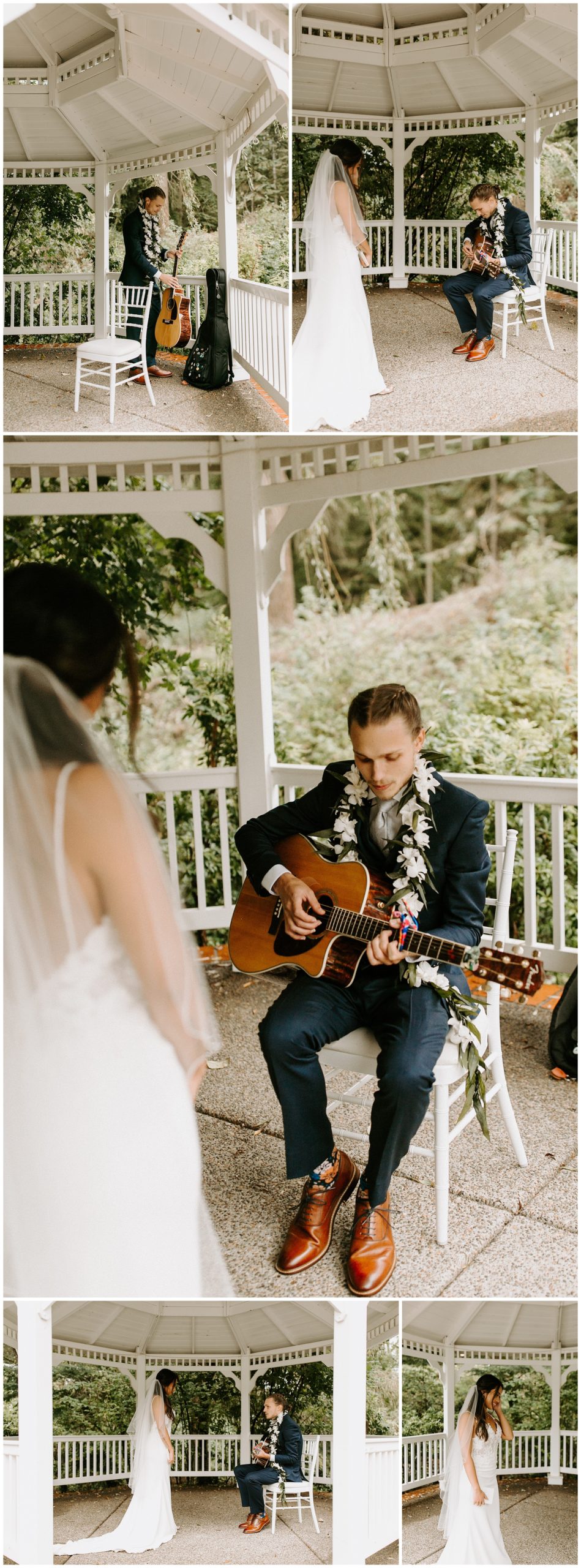 groom serenading bride, groom playing guitar for bride