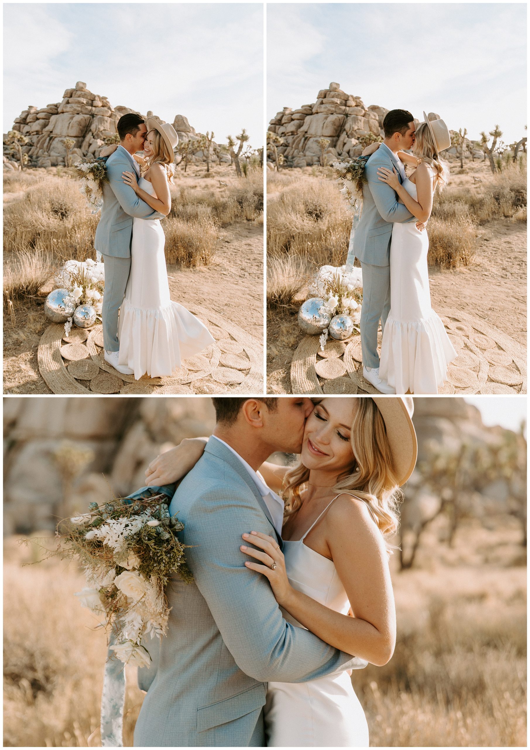 bride and groom, bride holding flowers, light blue groom suit