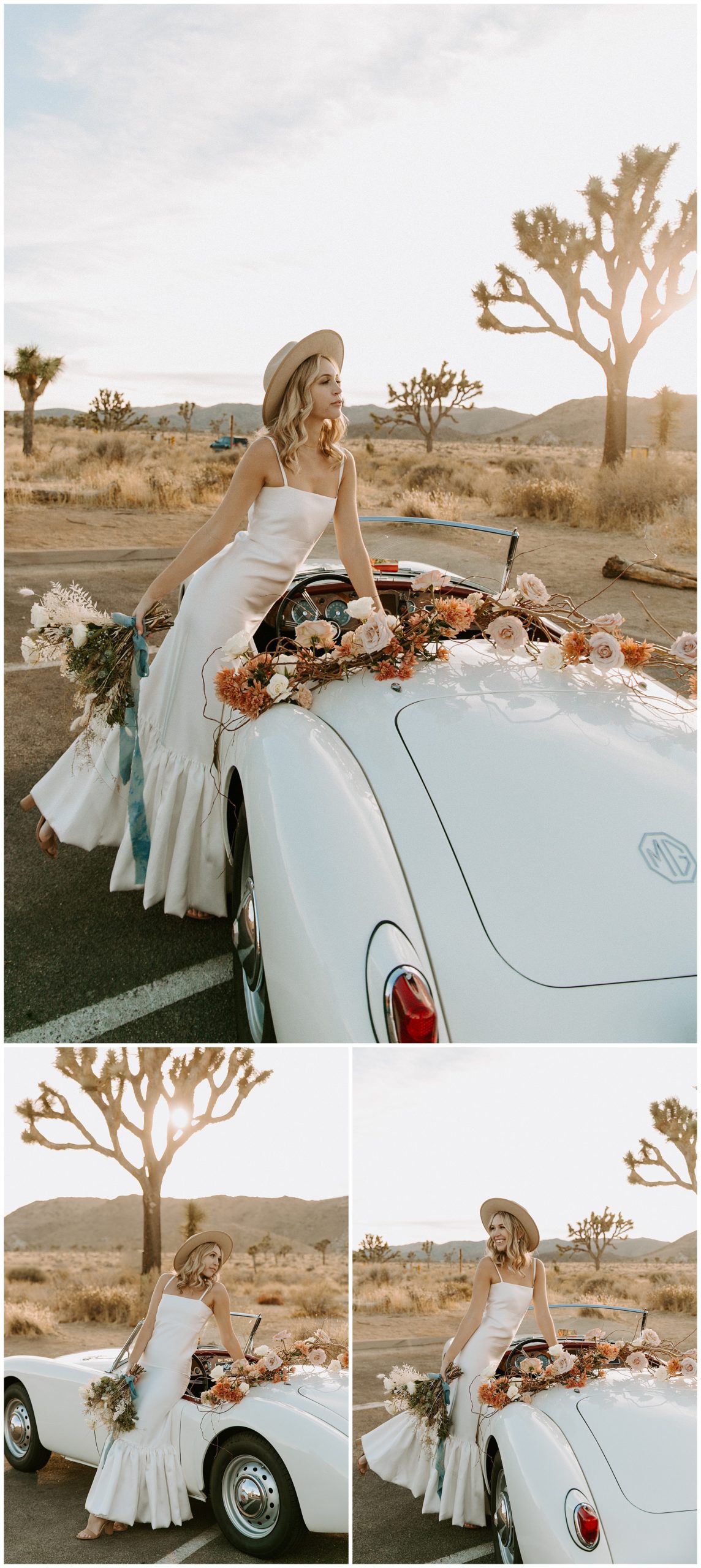 bride on vintage car, vintage bride, vintage editorial elopement