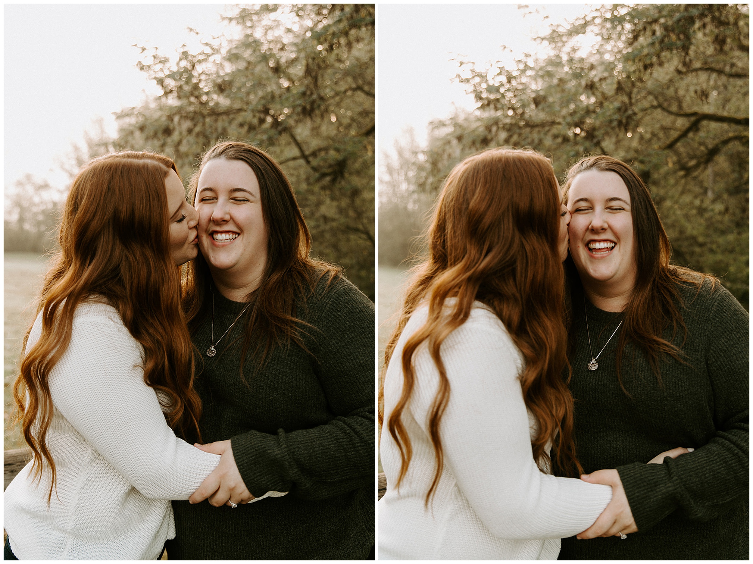 girls kissing and laughing