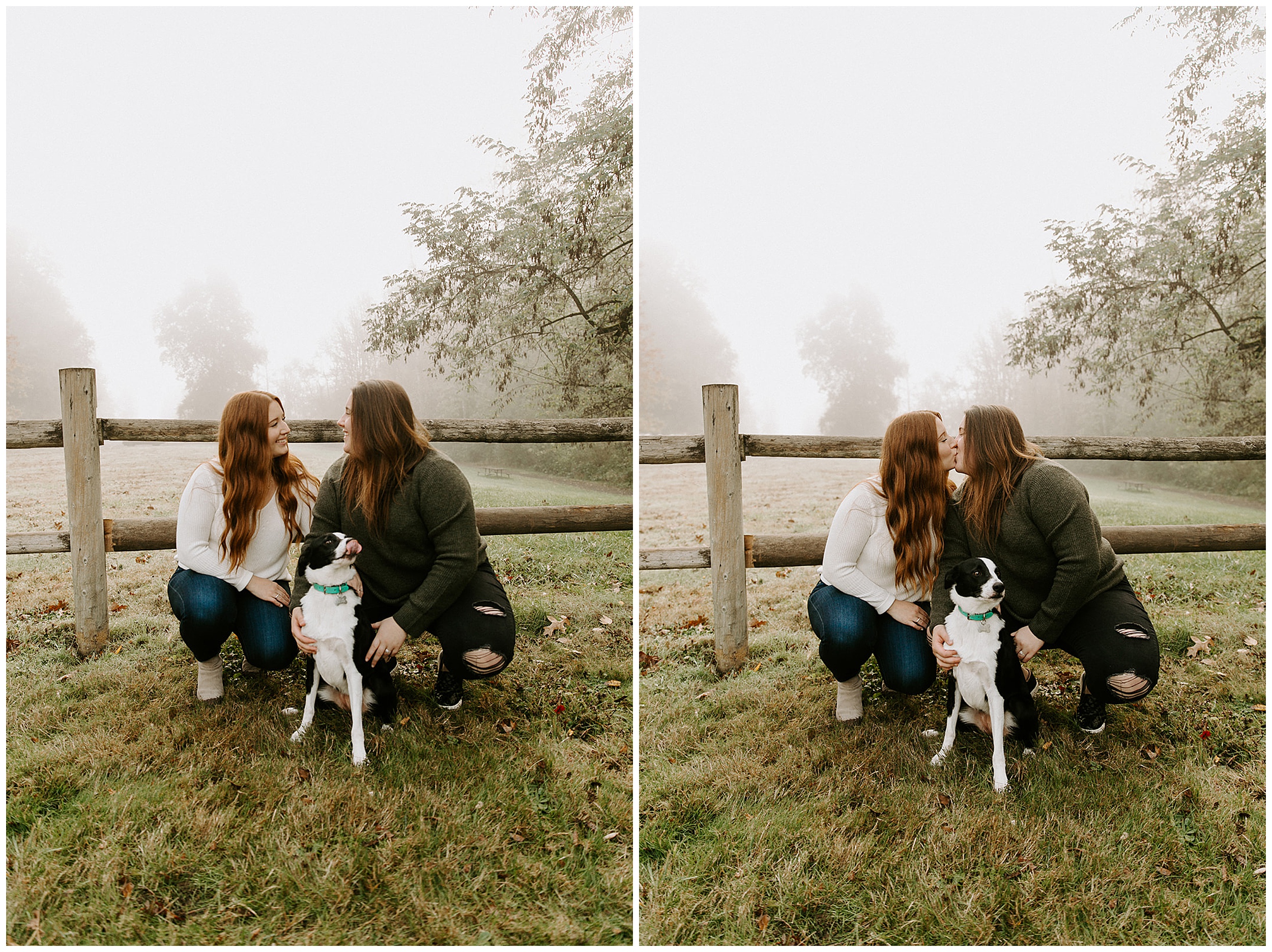 girls kissing with their dog