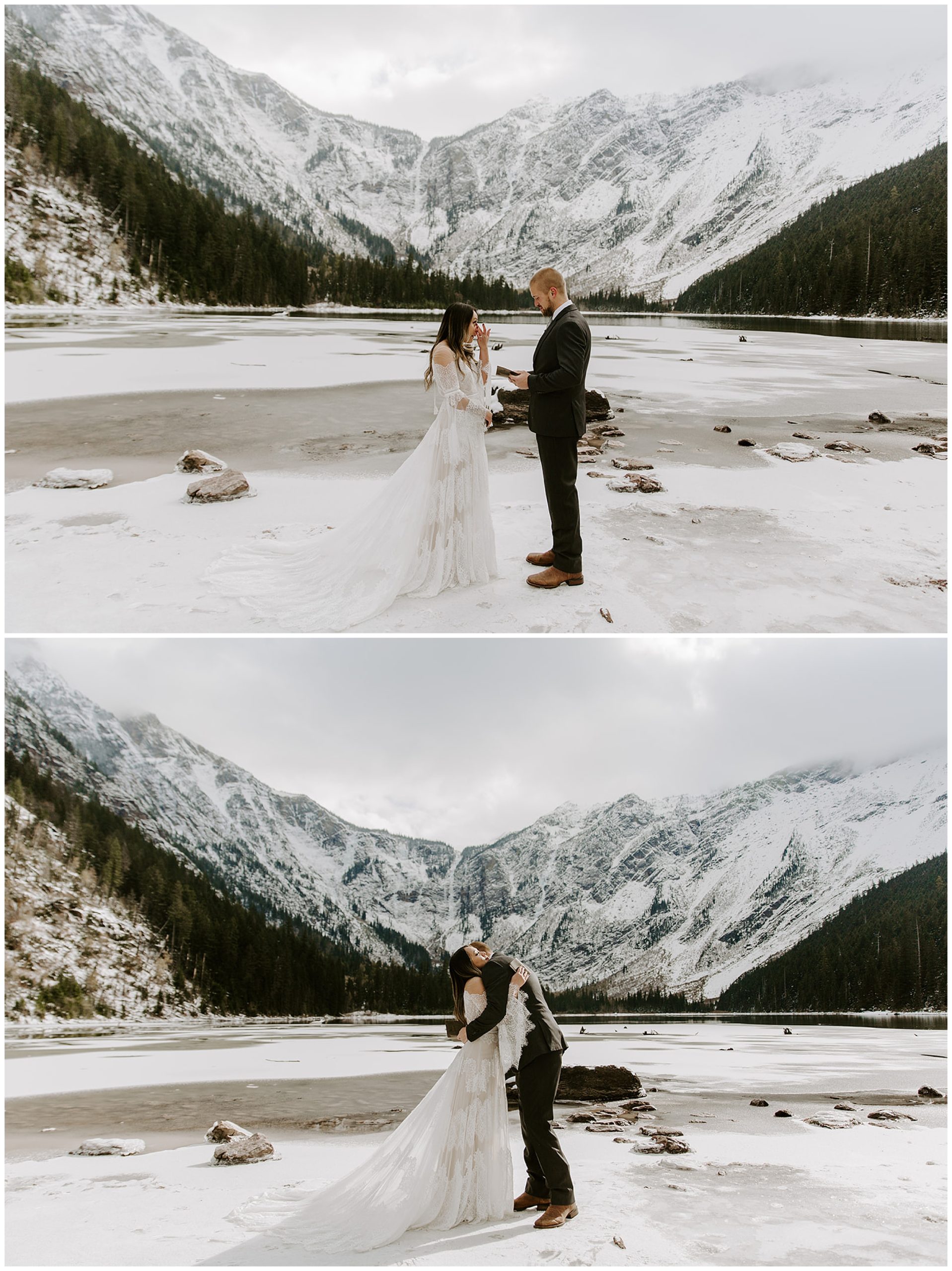 bride and groom at glacier national park
