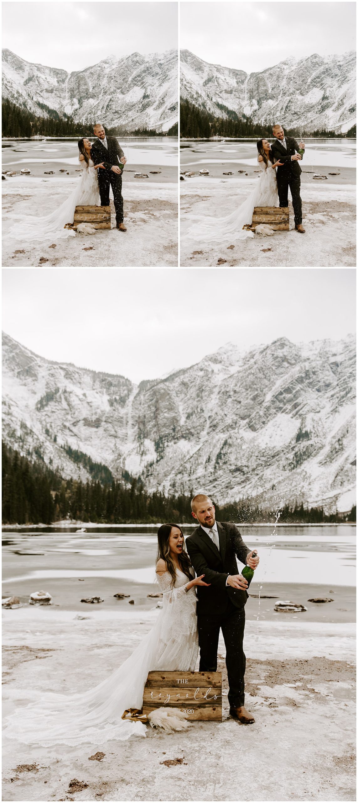 bride and groom in glacier national park