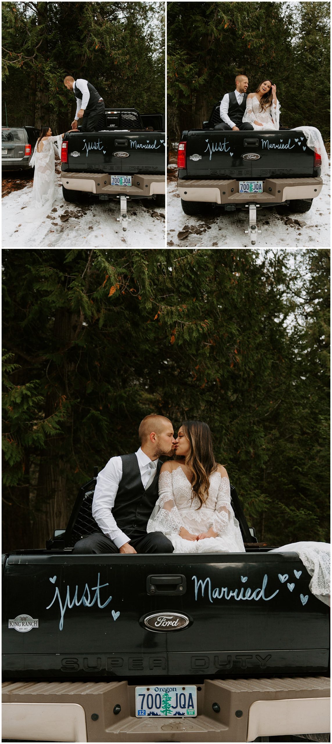 bride and groom in glacier national park forest