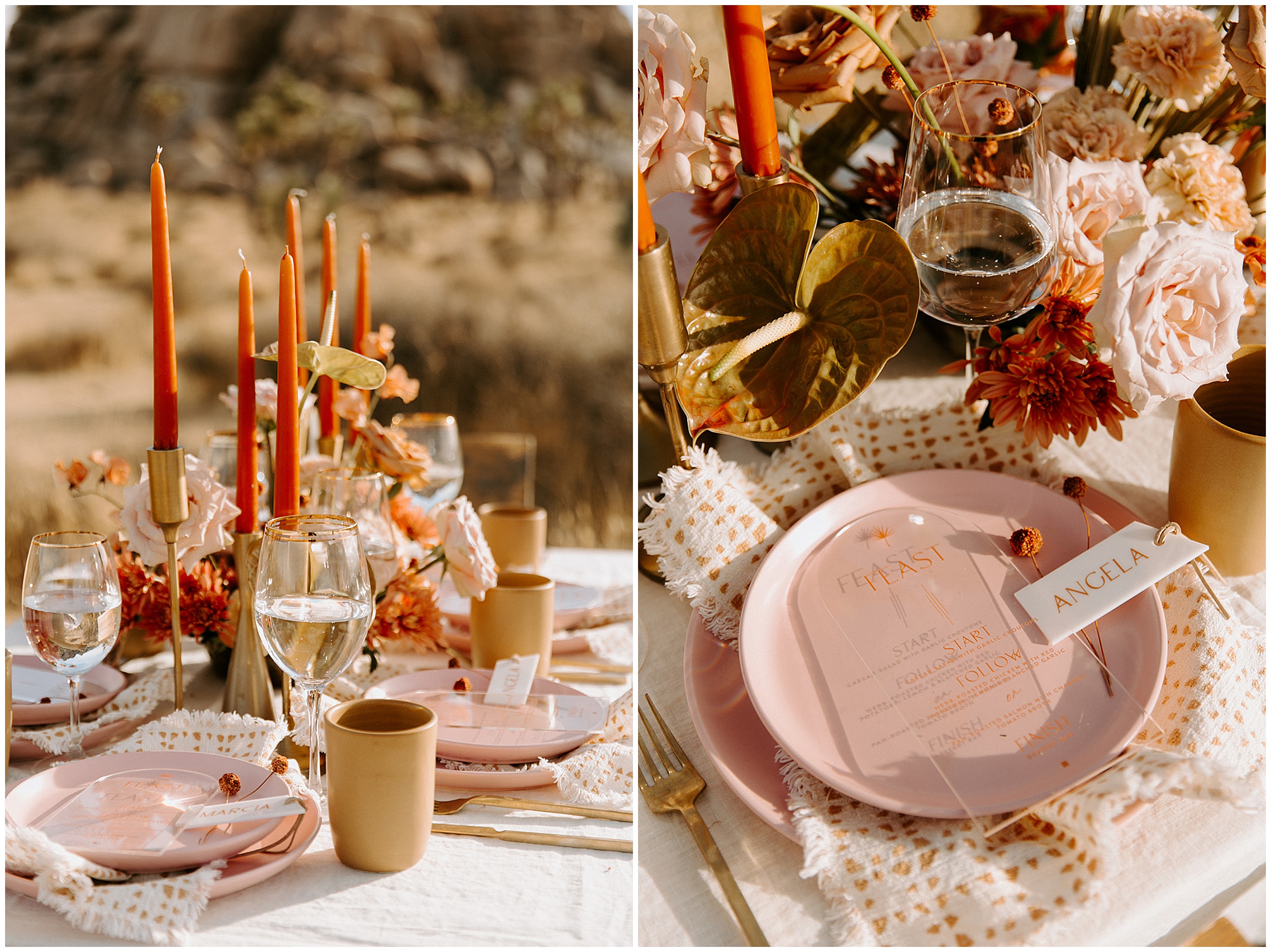 pink and orange wedding plates