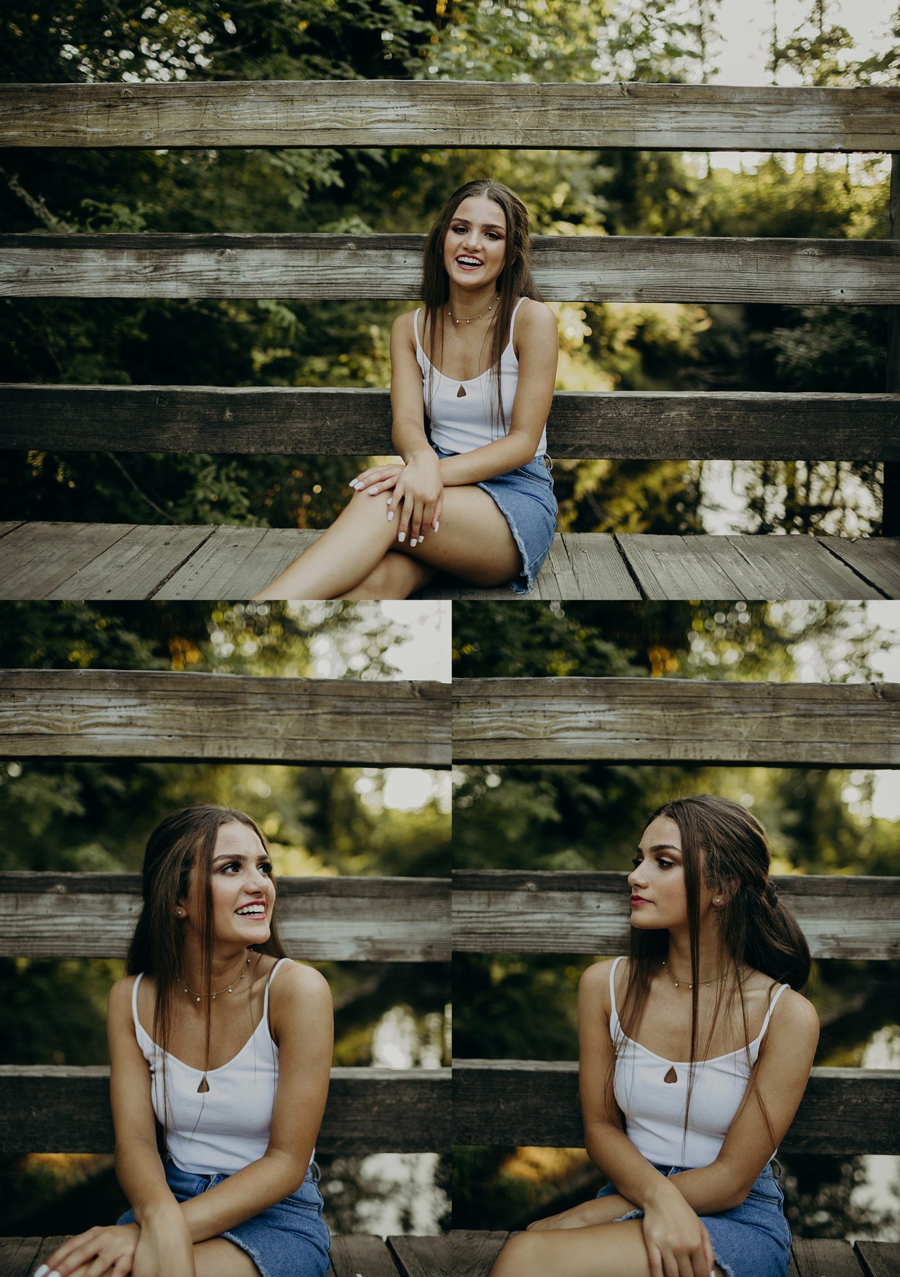 girl sitting on bridge and smiling