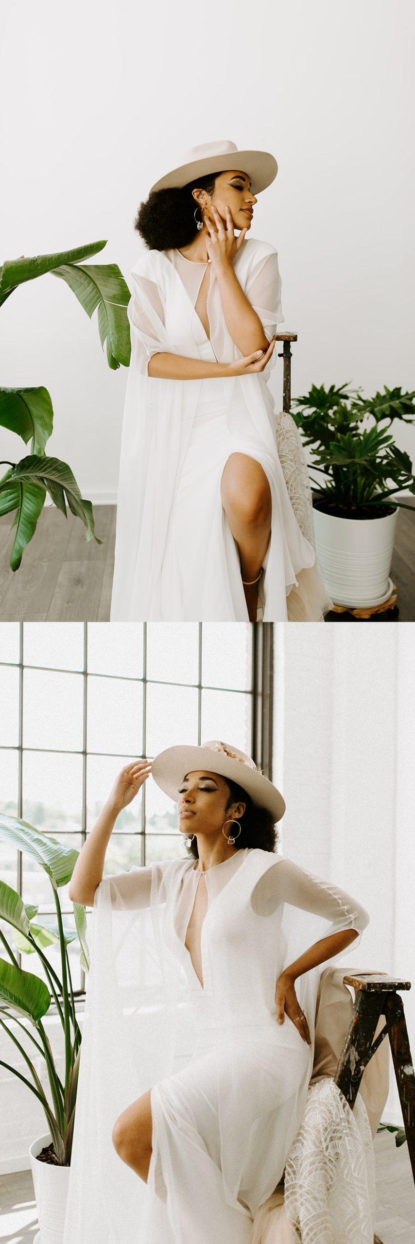 bride modeling in hat