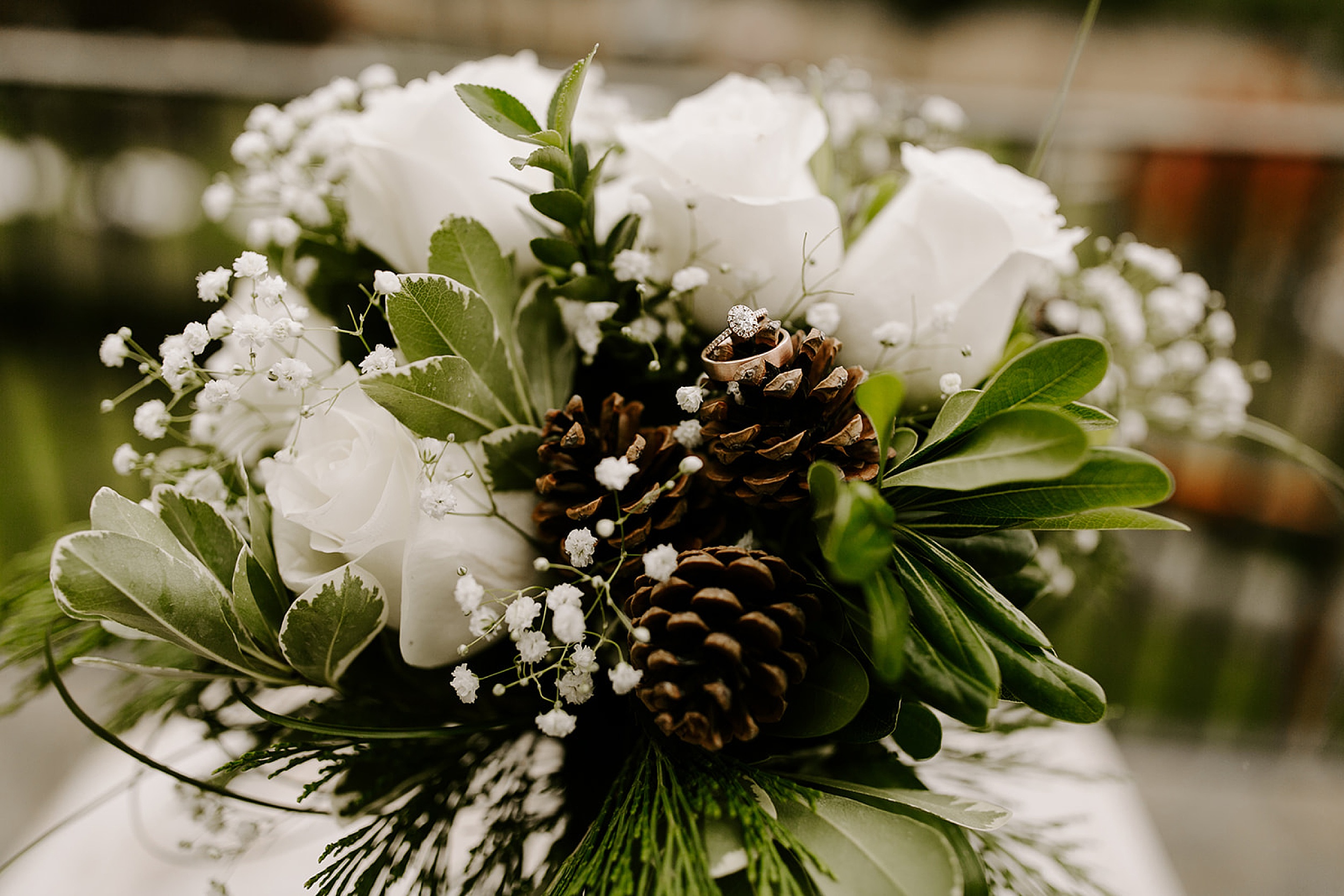 wedding bouquet with pinecones